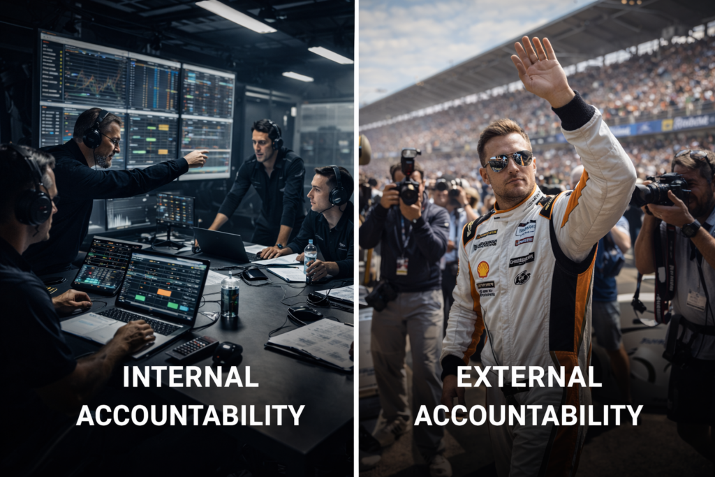 Internal versus external accountability structure in professional motorsports