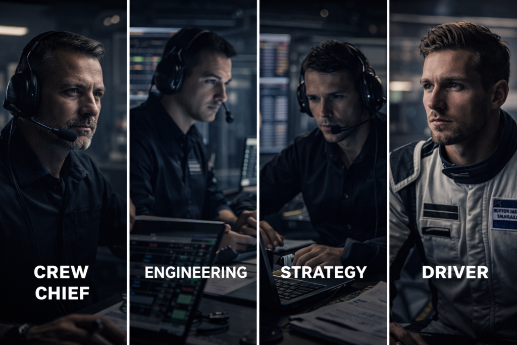 Role-based accountability structure inside a professional motorsports team