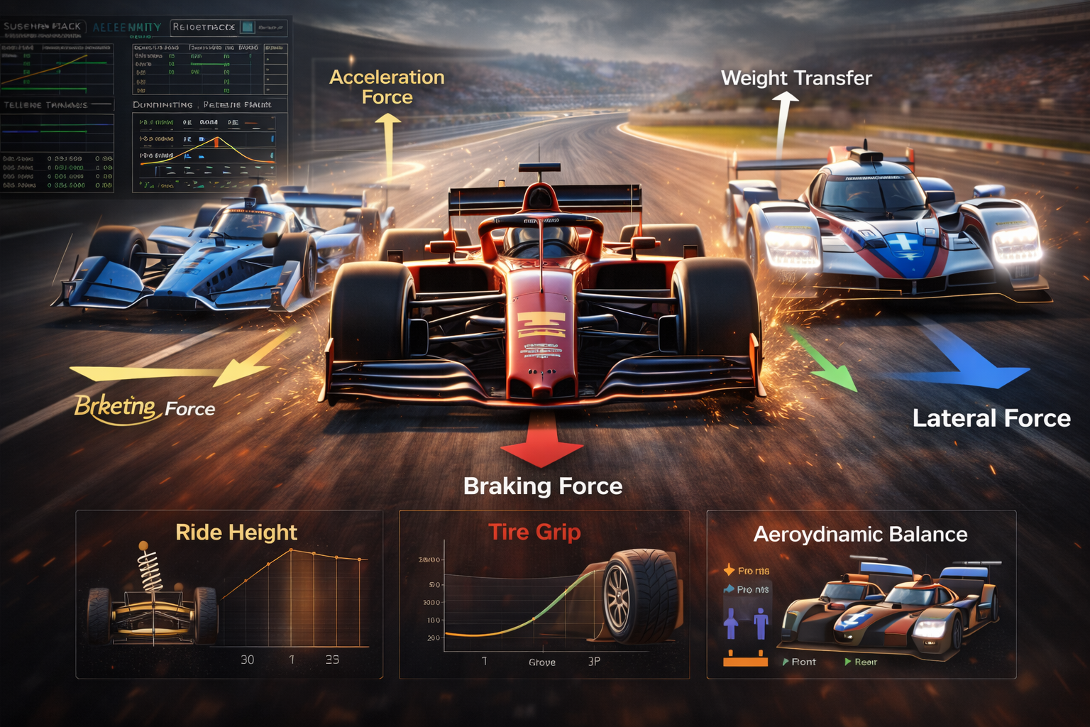 Vehicle dynamics in motorsport explains how braking, acceleration, cornering forces, and weight transfer influence race car performance and driver control.